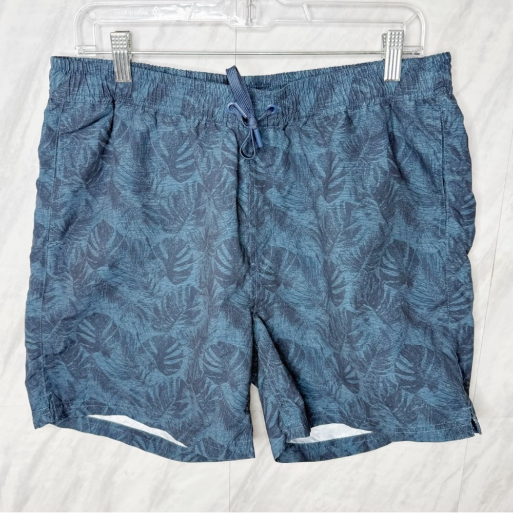 Blue Swim Trunks with Drawstring Waist and Mid-Length Fit